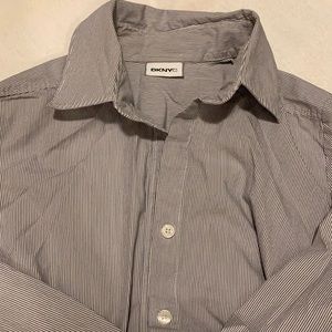 Striped white and blue button down shirt